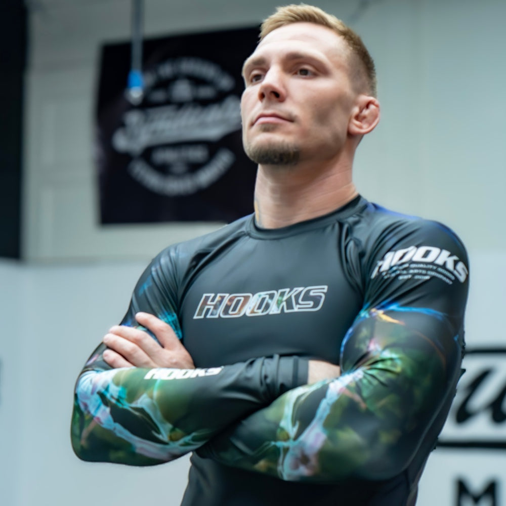 Hooks Long Sleeve BJJ Rash Guard - Dark Lights