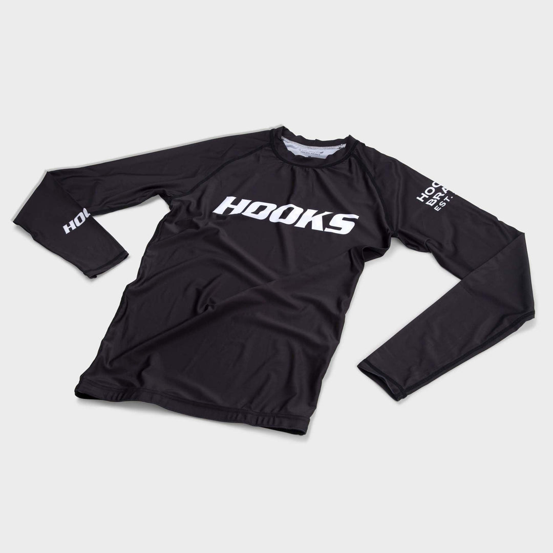 Hooks Long Sleeve BJJ Rash Guard - Ranked - Black